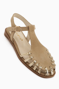 Kiera Genuine Leather Beige Suede Belted Women’s Sandal