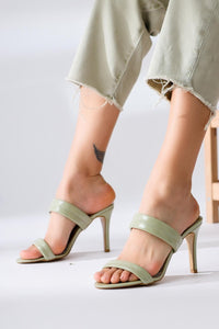Rhoda Mint Oval Toe Strapped Heeled Slippers
