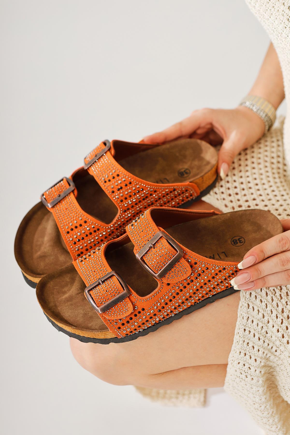 Aire Orange Double-Strap Gemstone Detail Slides