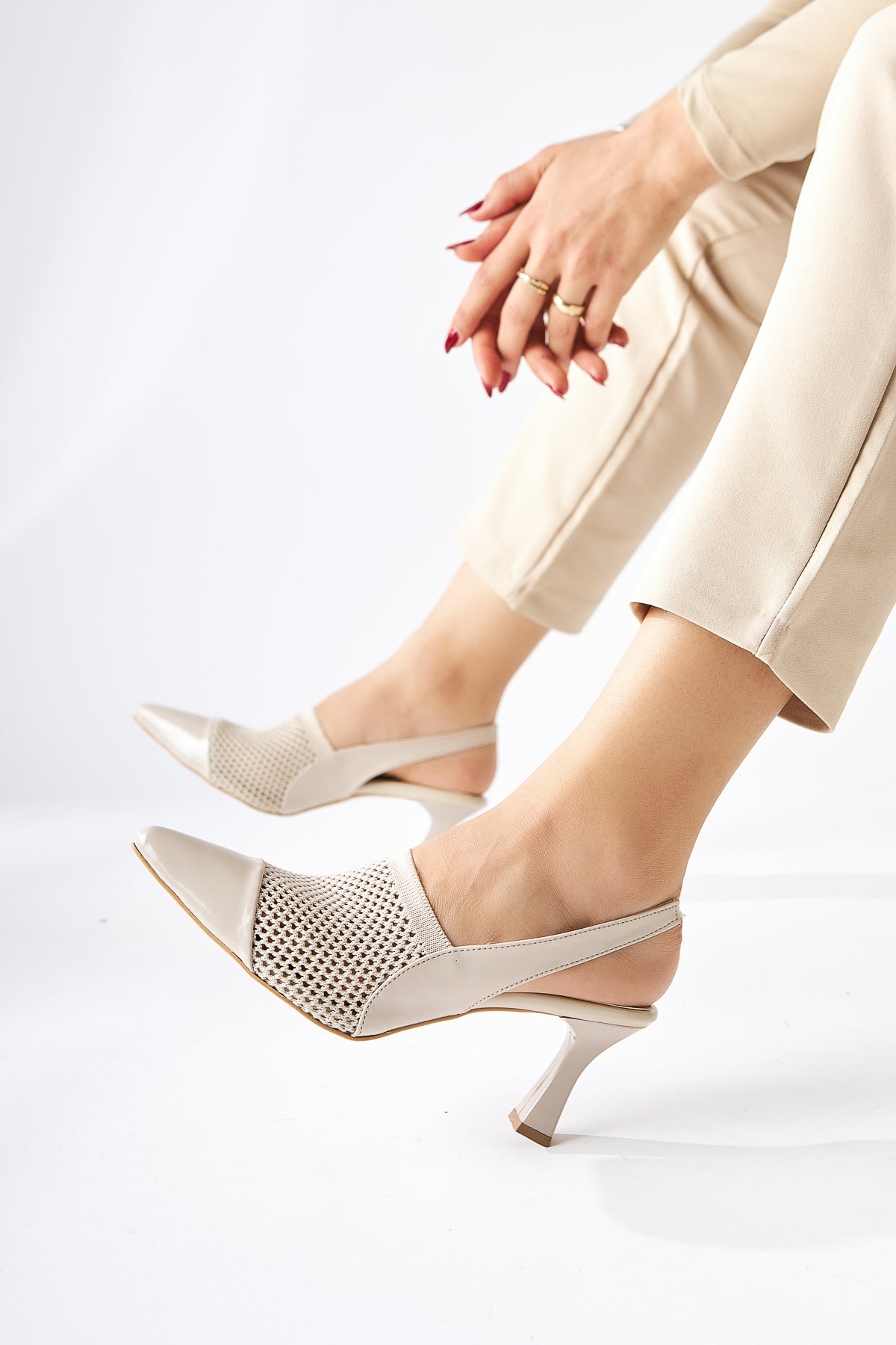 Mayada – Nude Patent Closed-Toe Heeled Sandal (Women)
