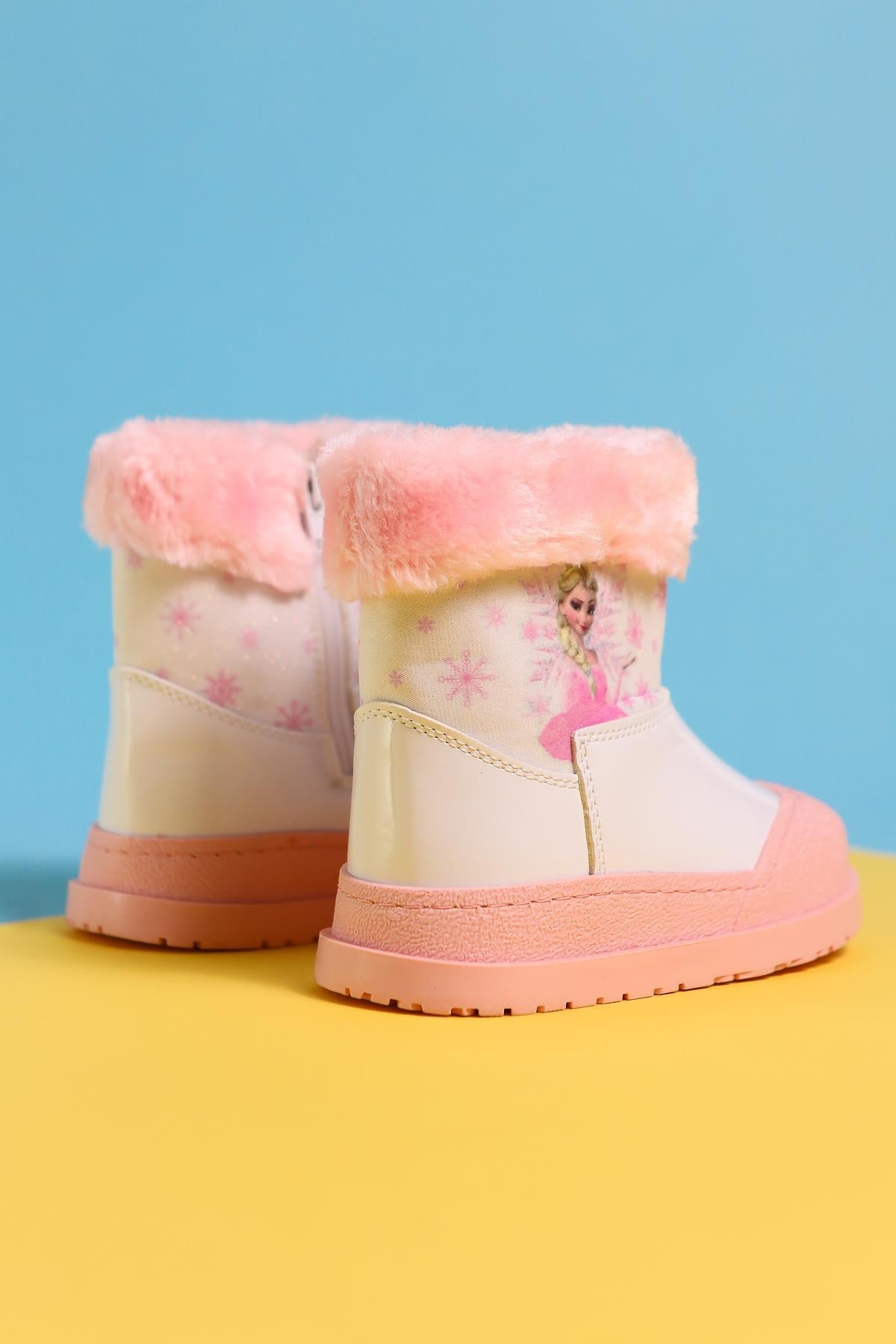 Hannah Pink Kids' Boots with Cartoon Character Print and Fur Lining