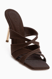 Roshin Brown Cross Strap Thin Heeled Women’s Slippers