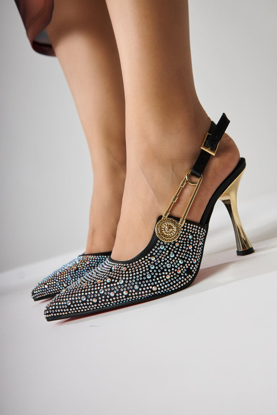 Denise Silver Ankle-Strap Heels with Gemstones
