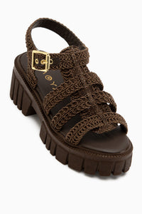 Carmina Brown Thick Sole Woven Detailed Women’s Sandal