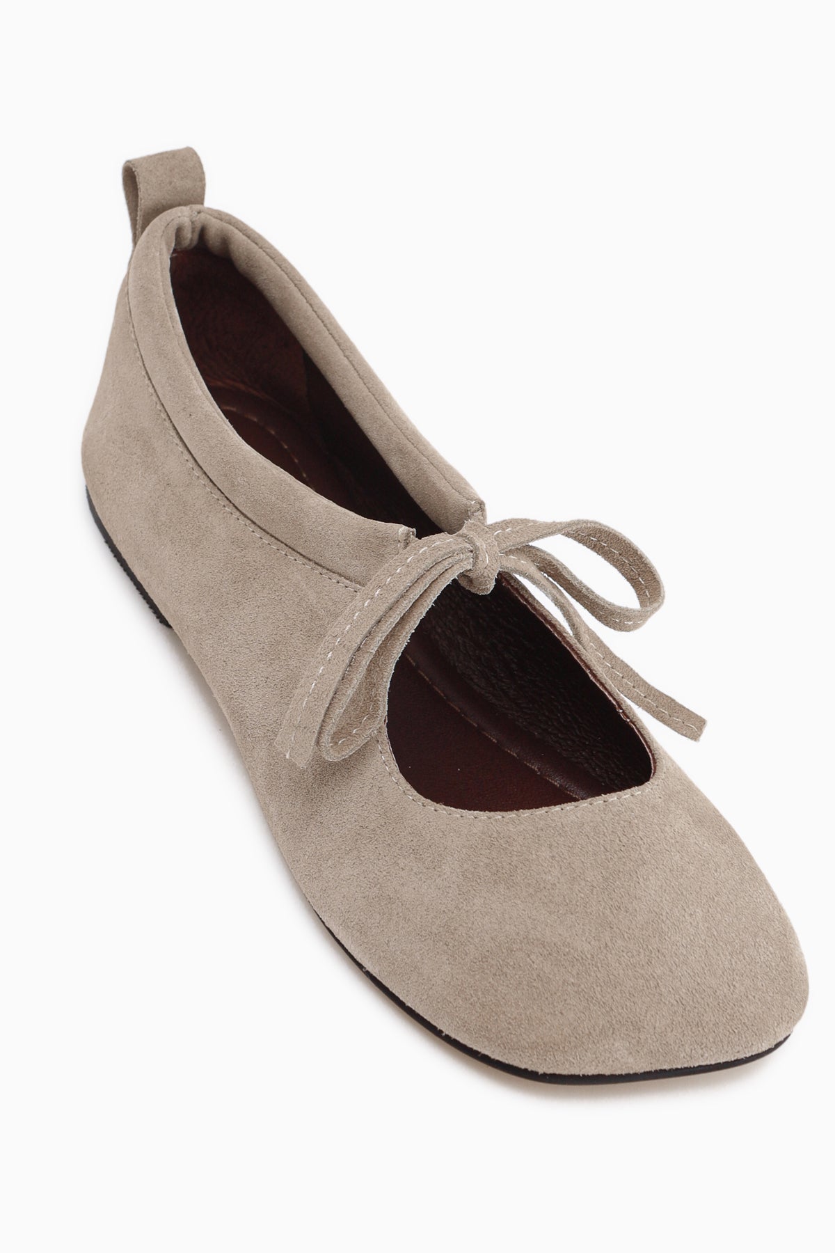 Ninva Genuine Leather Beige Bow Lace Women’s Ballet Flats