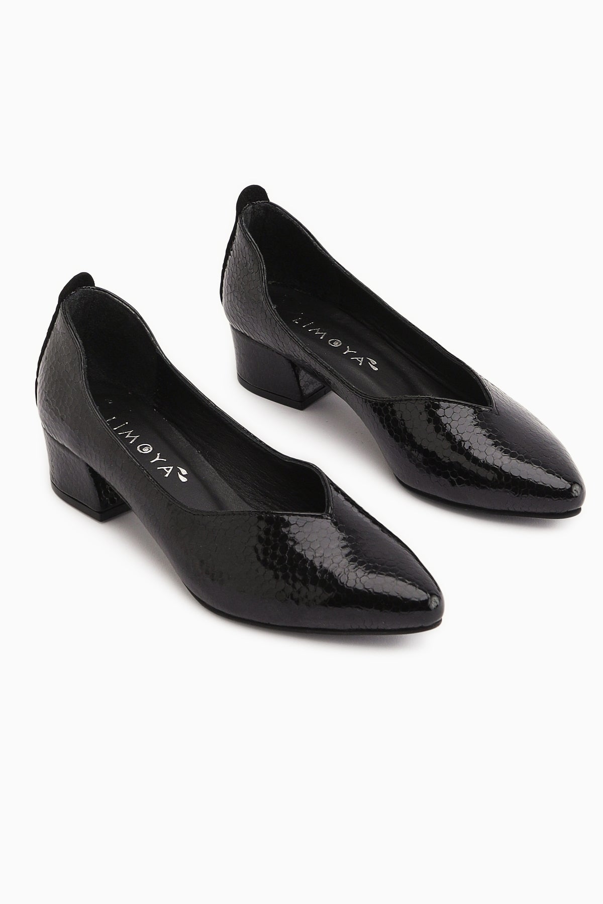 Samia Genuine Leather Black Snake Pattern Thick Heeled Women’s Shoes
