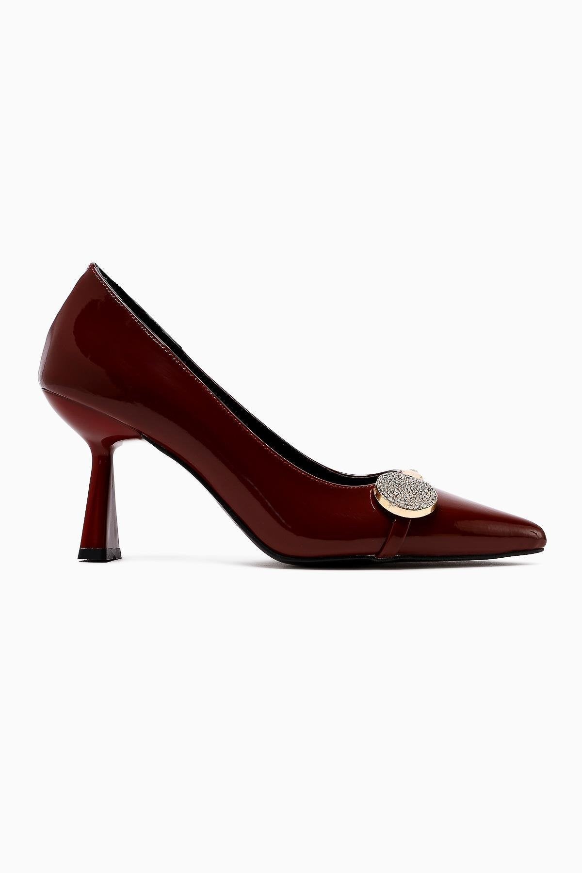 Rafah – Burgundy Patent Stone-Embellished Champagne Heel Shoe (Women)