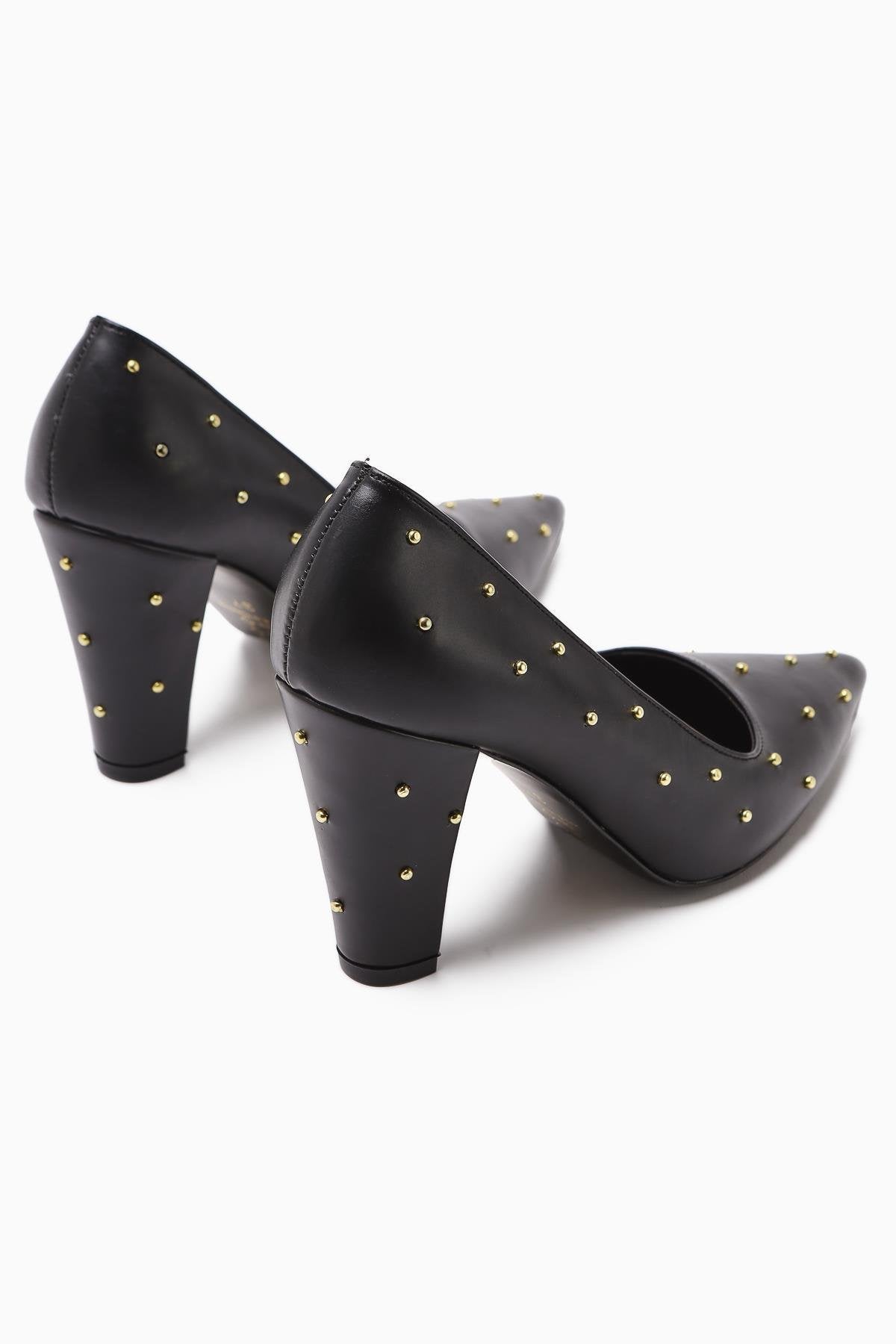 Audrey Black Pointed-Toe Studded Detail Heels