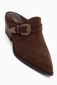 Sanida Genuine Leather Brown Closed Toe Heeled Women’s Slippers