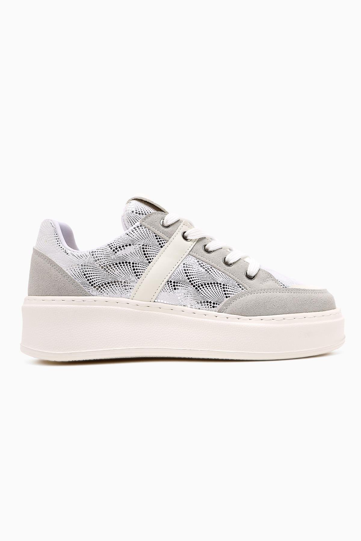 Julissa – White Suede Shiny Patterned Thick Sole Sneaker (Women)