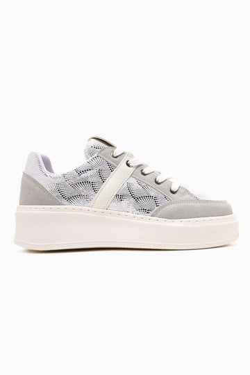 Julissa – White Suede Shiny Patterned Thick Sole Sneaker (Women)