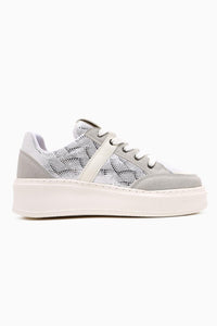 Julissa – White Suede Shiny Patterned Thick Sole Sneaker (Women)