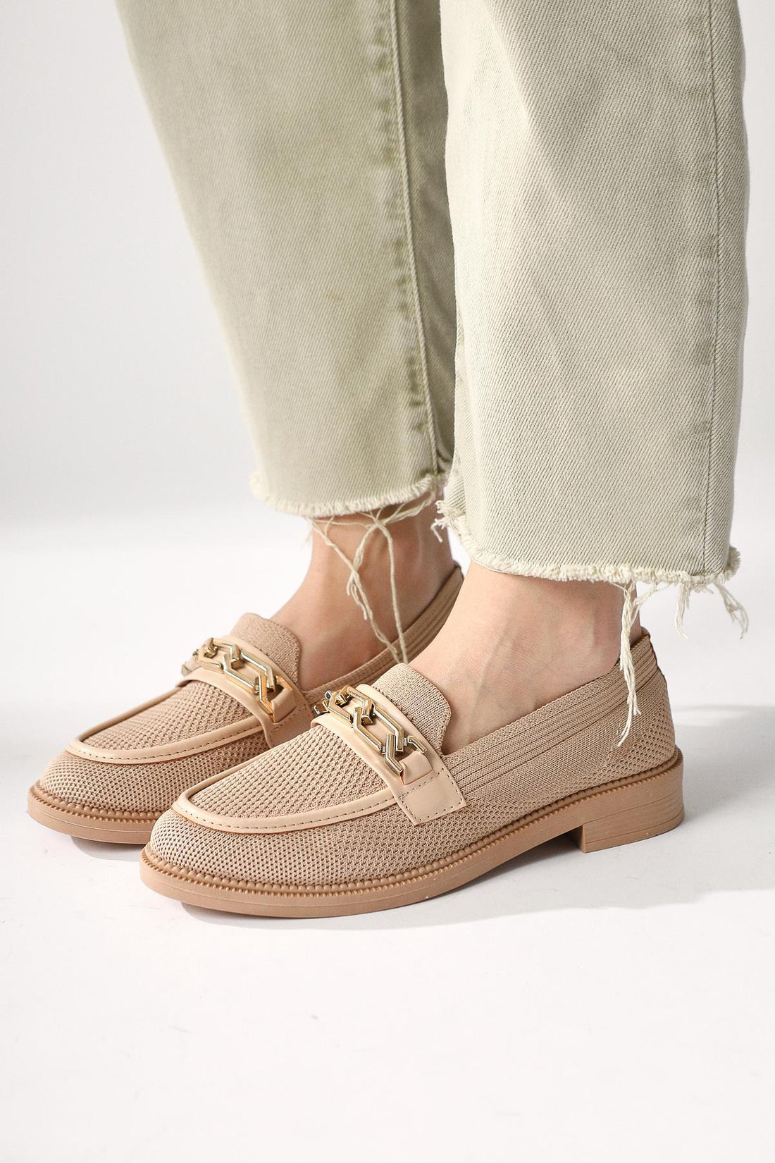 Ida Marie Nude Buckle Detailed Woven Casual Shoe