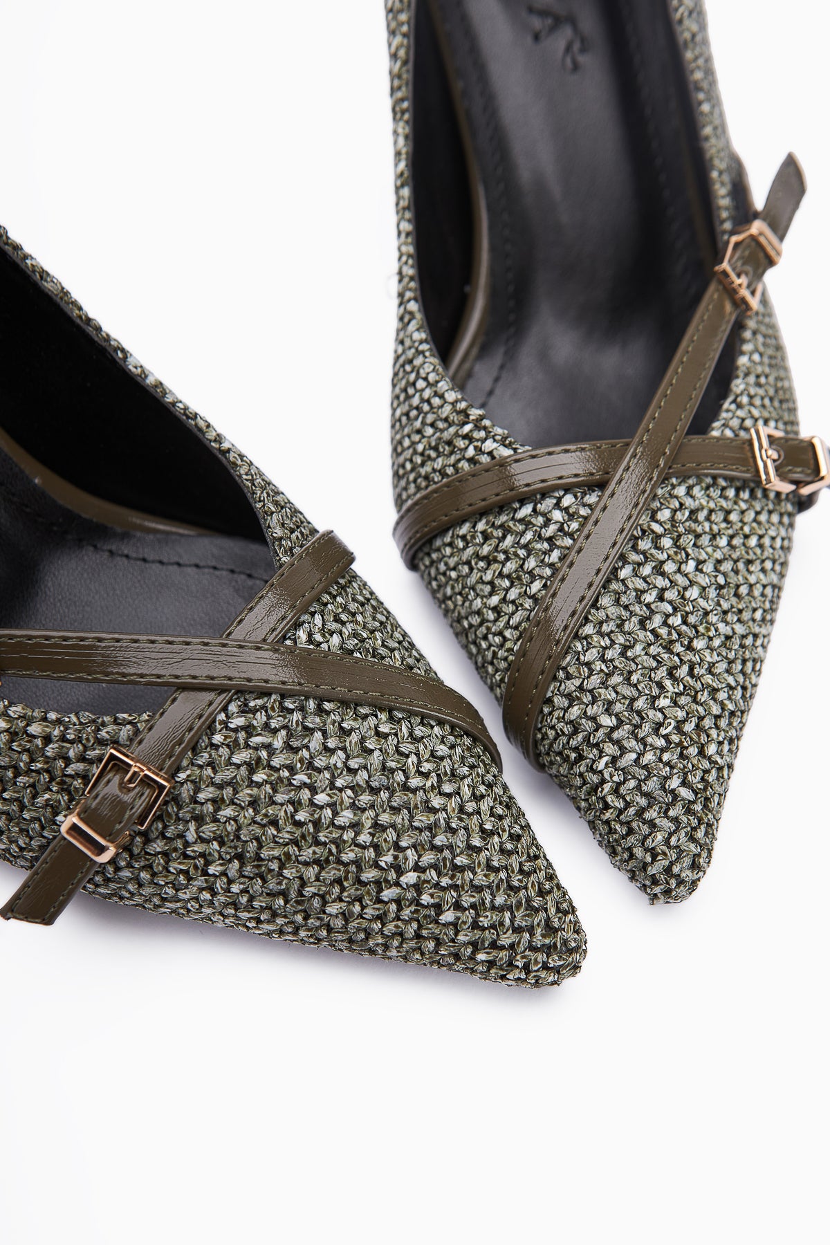 Noran Khaki Knitted Detail Pointed Toe Women’s Heeled Shoes