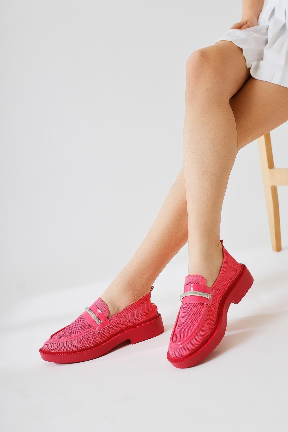 Micka – Fuchsia Woven-Patent Detail Stone-Embellished Band Casual Shoe (Women)
