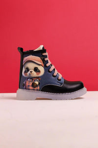 Liam Black Striped Character Print Lace-Up Kids' Boots