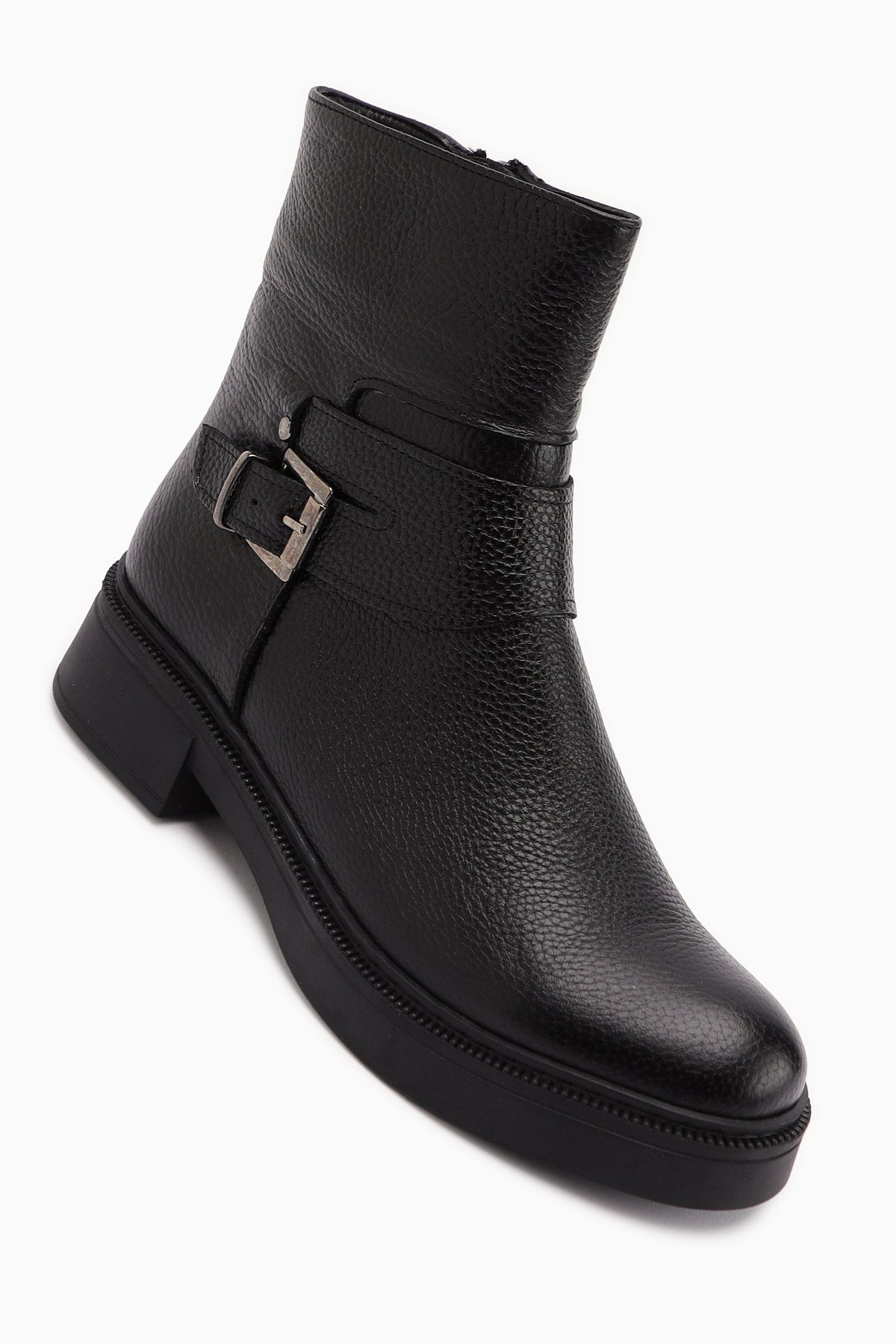 Clary Genuine Leather – Black Buckle Boot (Women)