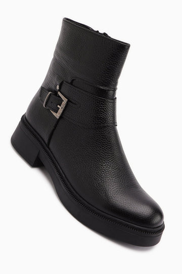 Clary Genuine Leather – Black Buckle Boot (Women)