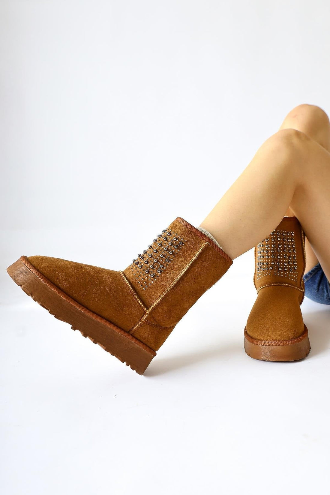 Anna-Li Taba Suede Fur-Lined Beaded Pull-On Boot