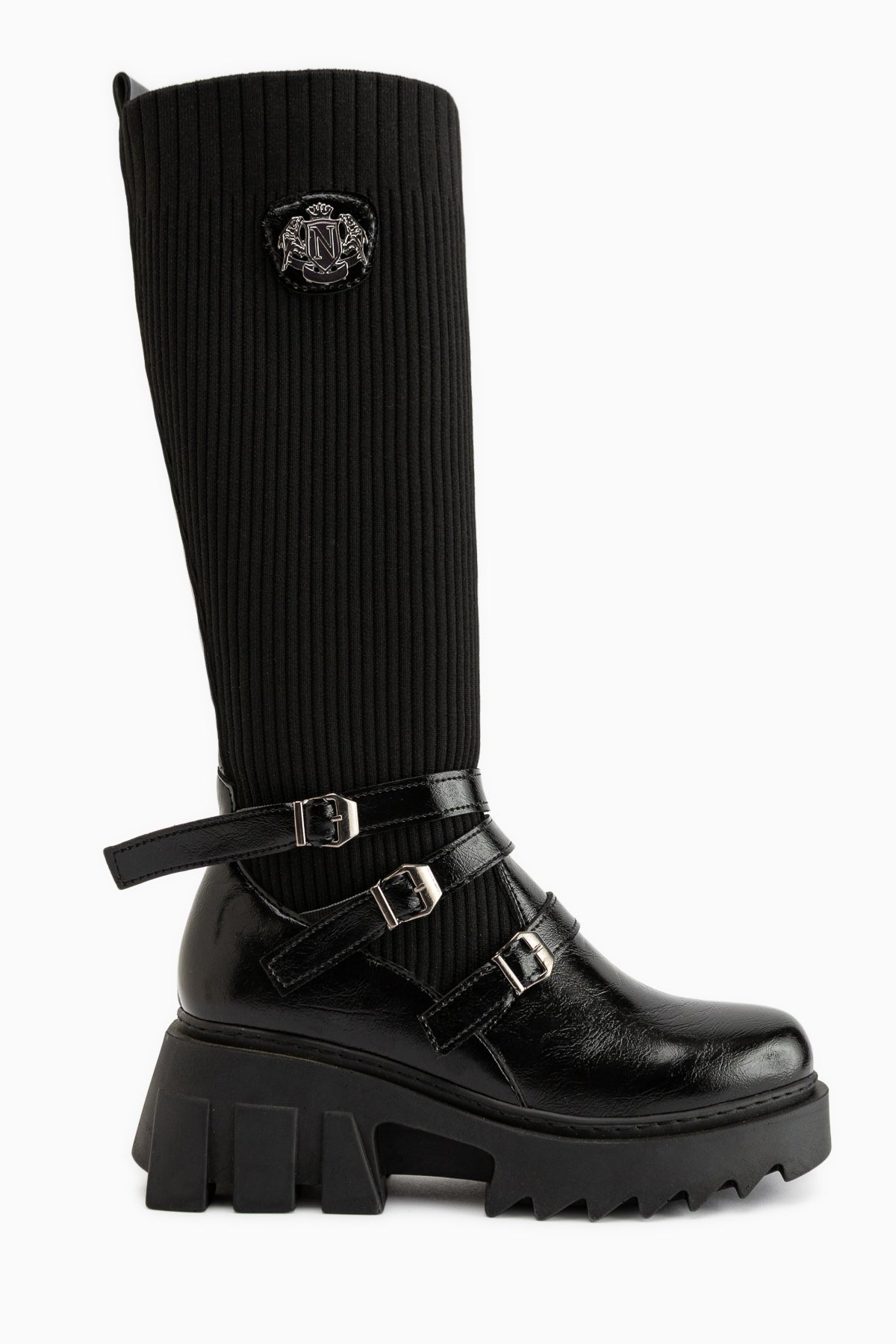 Jaylee Siyah Tokalı Kalın Taban Kadın Çizme