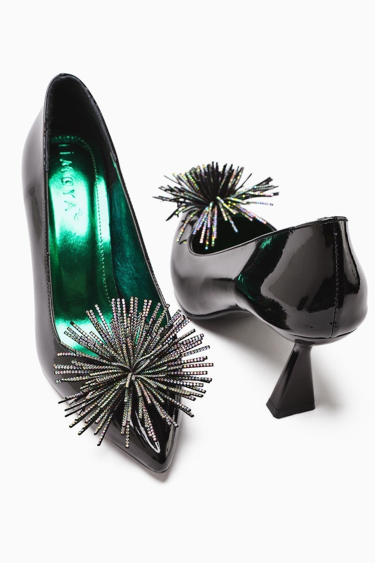 Choi – Black Patent Pointed-Toe Stone-Embellished Tassel-Detail Heeled Shoe (Women)