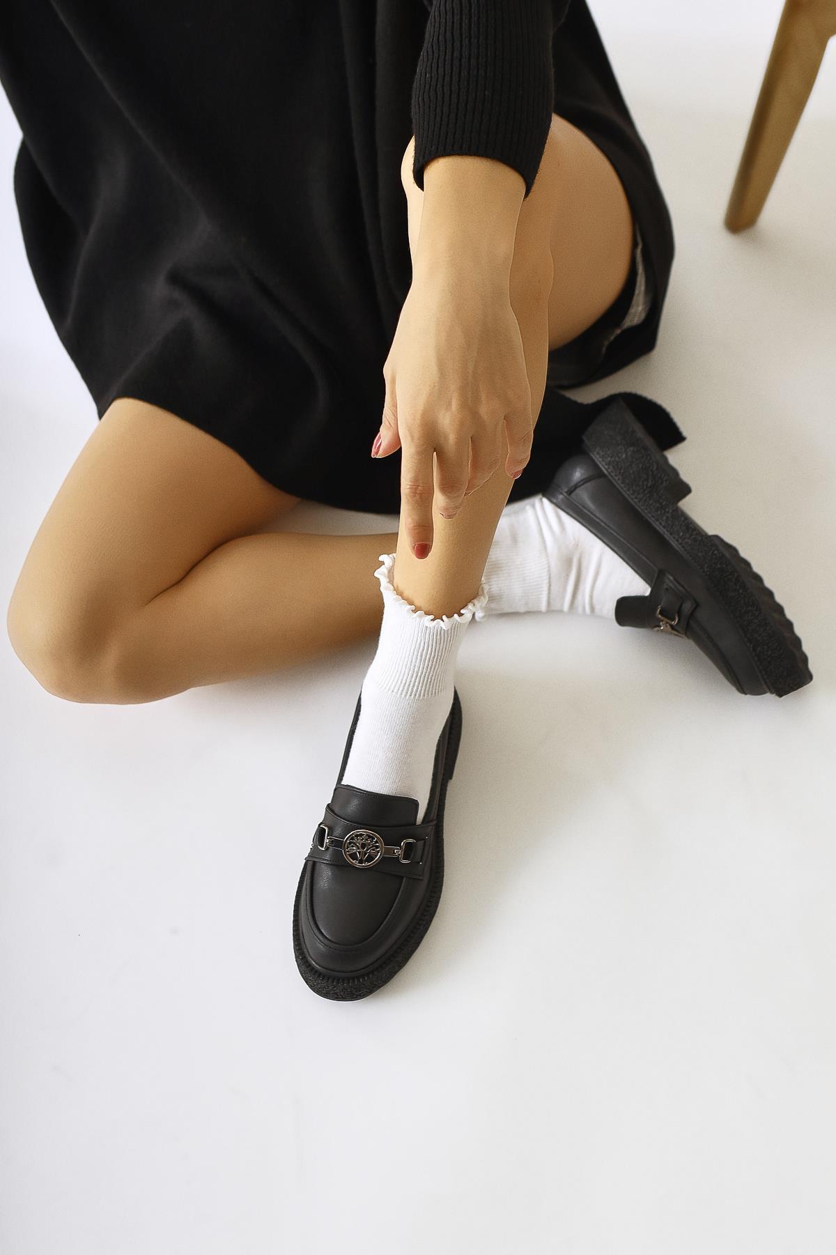 Fati Black Buckle-Detailed Moccasin Shoes