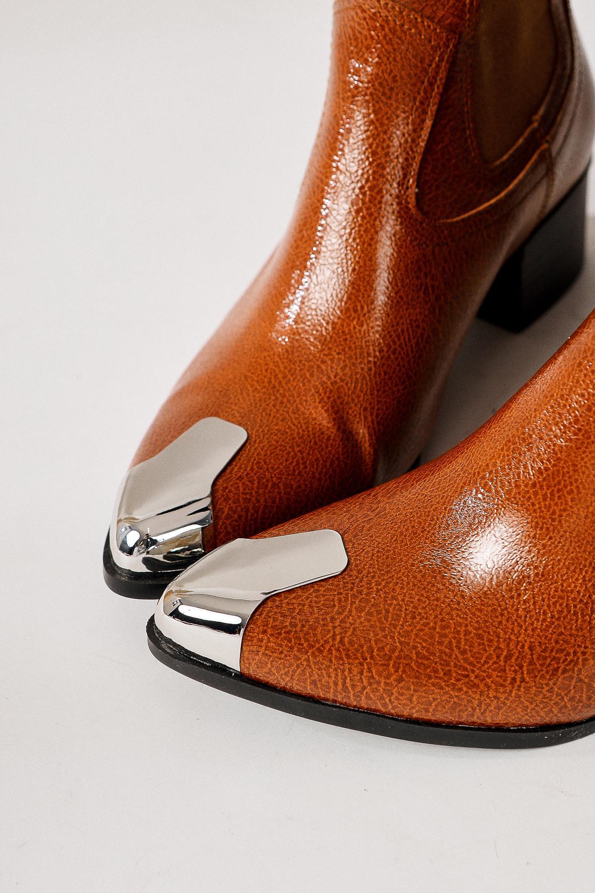 Micki – Cognac Pointed-Toe Metal-Detail Boot (Women)