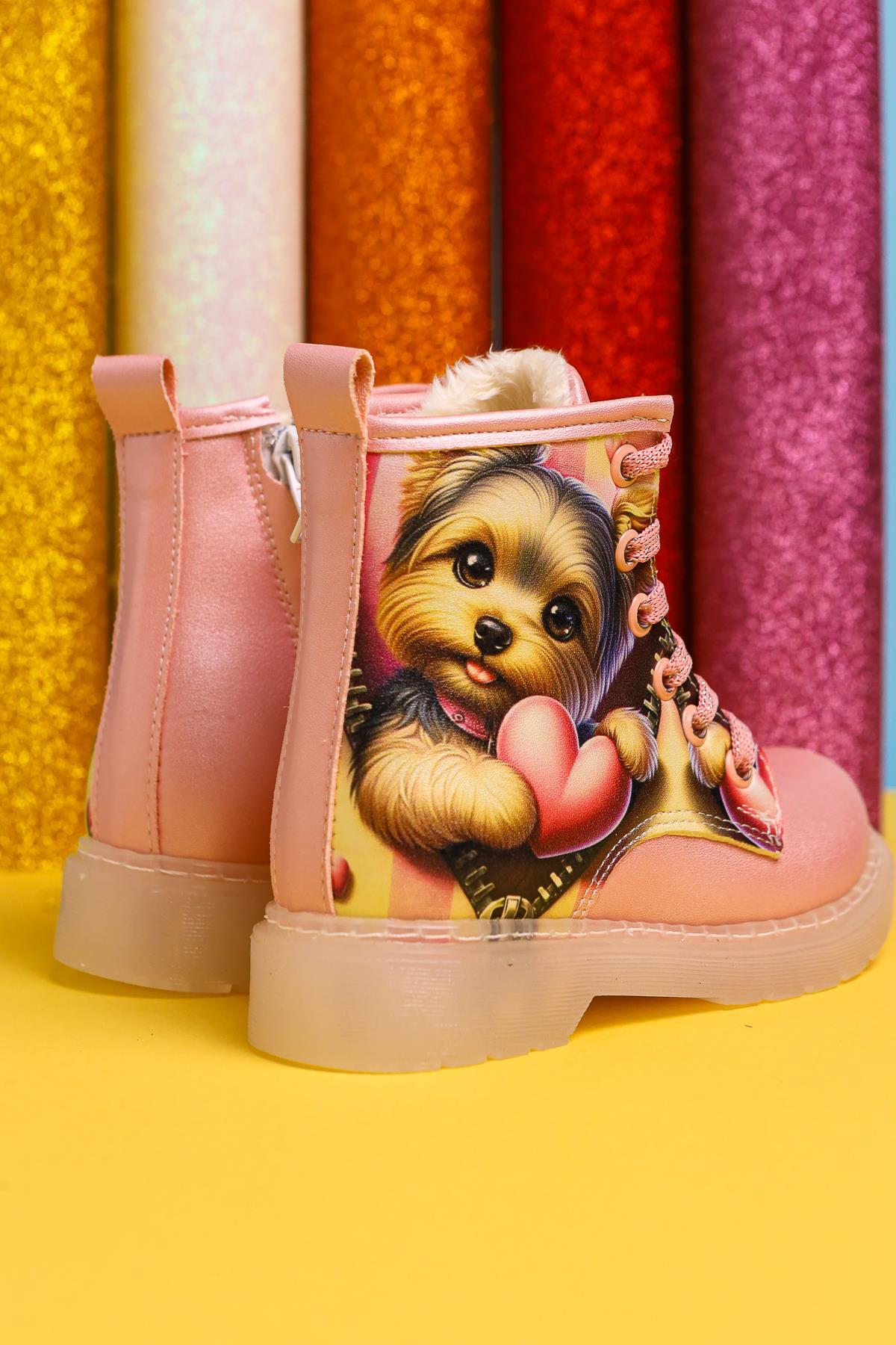 Liselle Pink Cartoon Character Print Lace-Up Kids' Boots