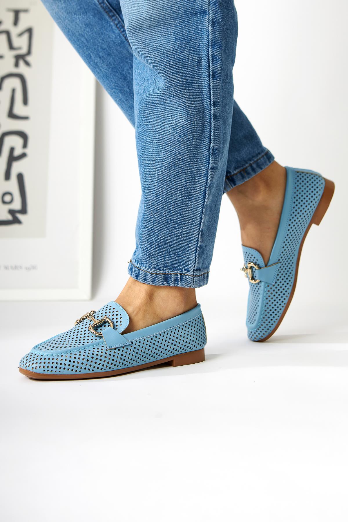 Gazali – Blue Buckle-Detail Ballet Flat (Women)