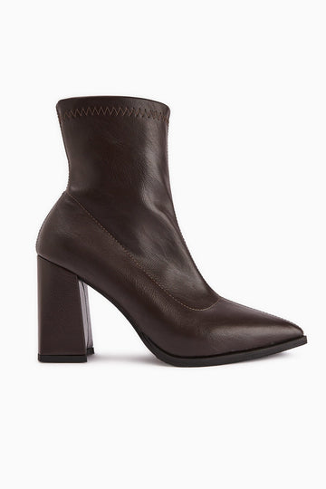 Susy – Brown Stretch Block Heel Boot (Women)
