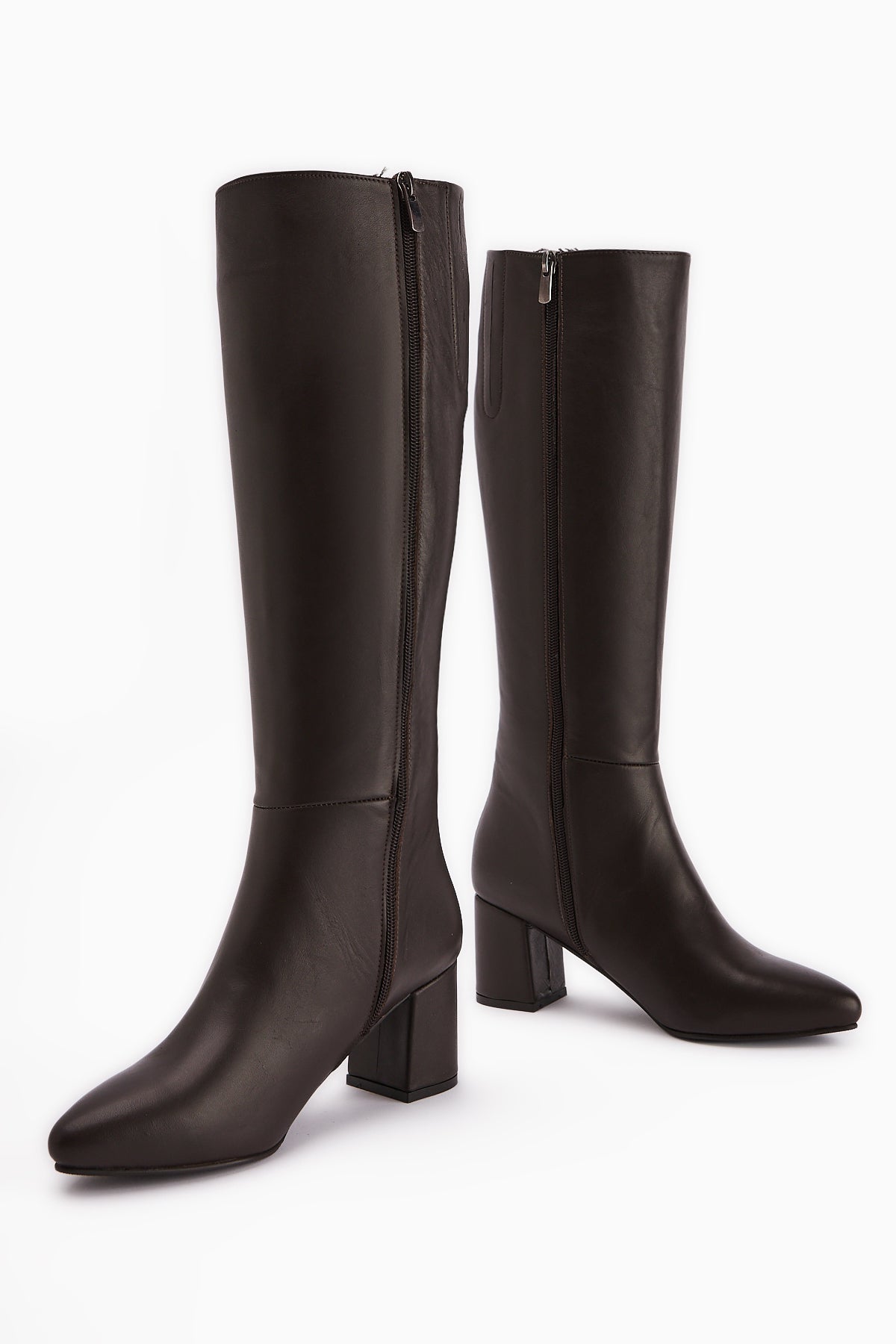 Velma – Genuine Leather Brown Heeled Knee-High Boot (Women)