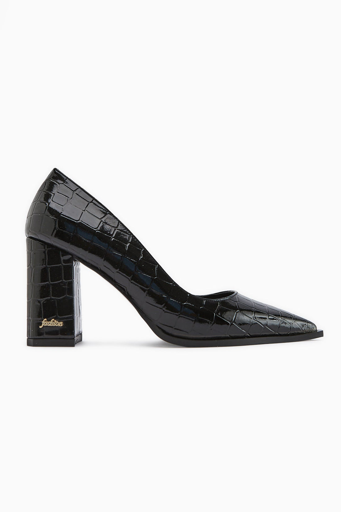 Lucy Black Croco Chunky Heel Women's Stiletto