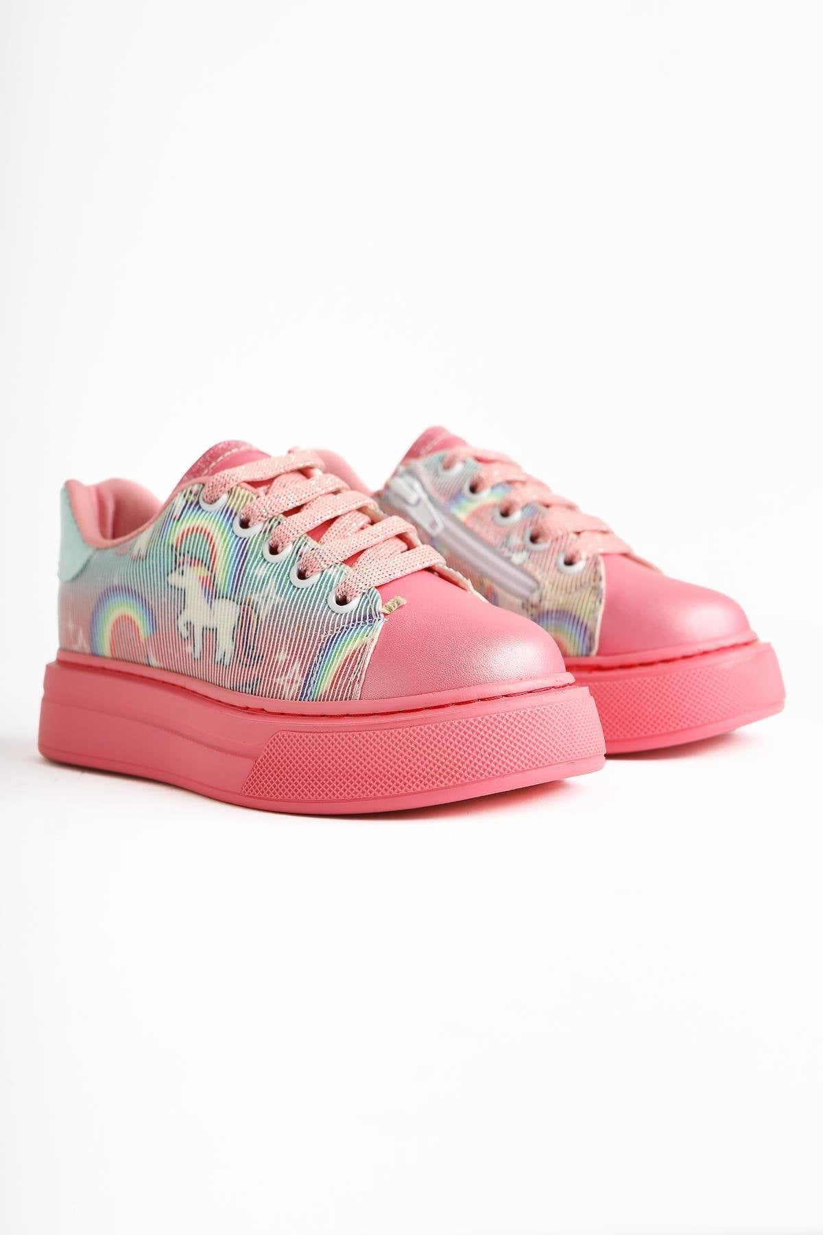 Kenia Pink Unicorn Print Kids' Athletic Shoes