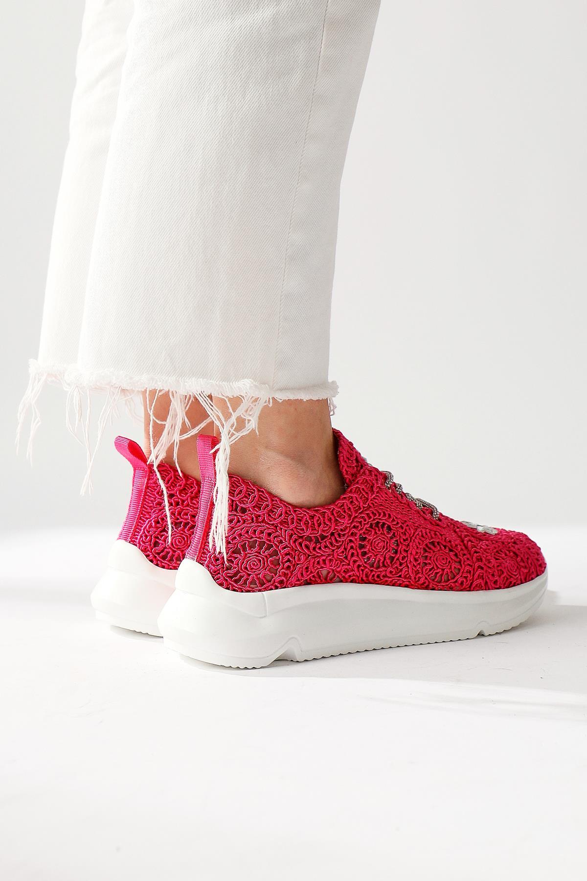 Matty Fuchsia Stone Detail Knit Sneaker