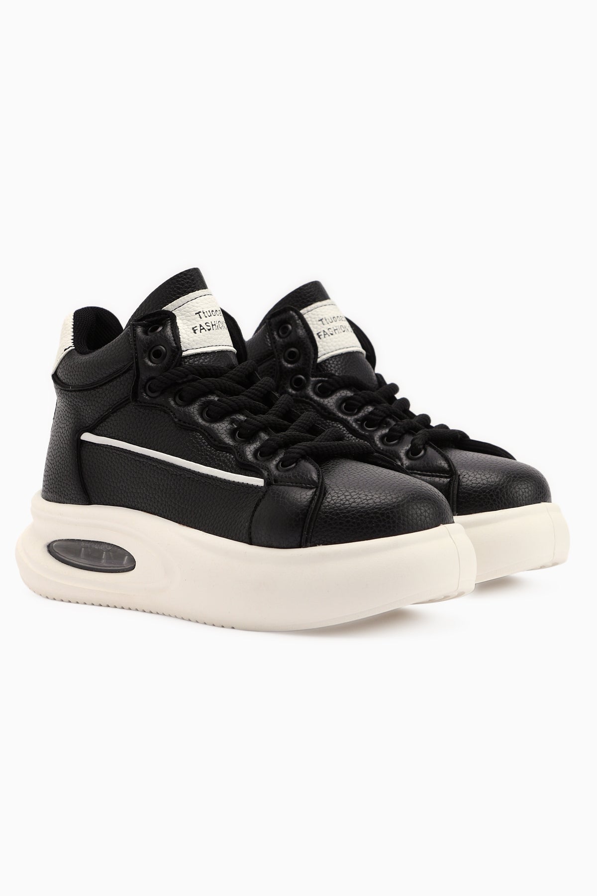 Lourin Black Leather Patterned Stylish Lace-Up Sports Boots