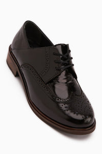 Dena Genuine Leather Black Patent Lace-Up Brogue Oxford Women’s Shoes