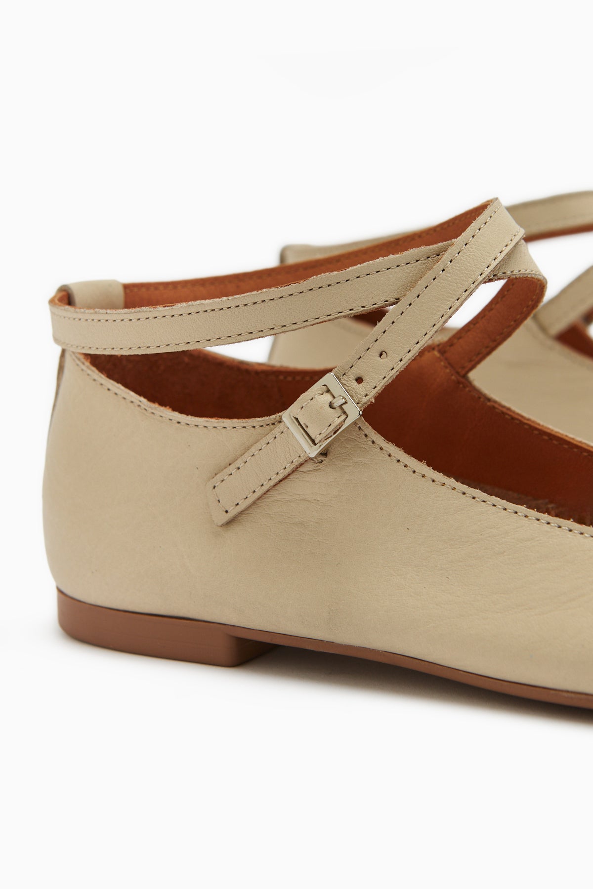 Genuine Leather Beige Cross Strap Women’s Ballet Flats