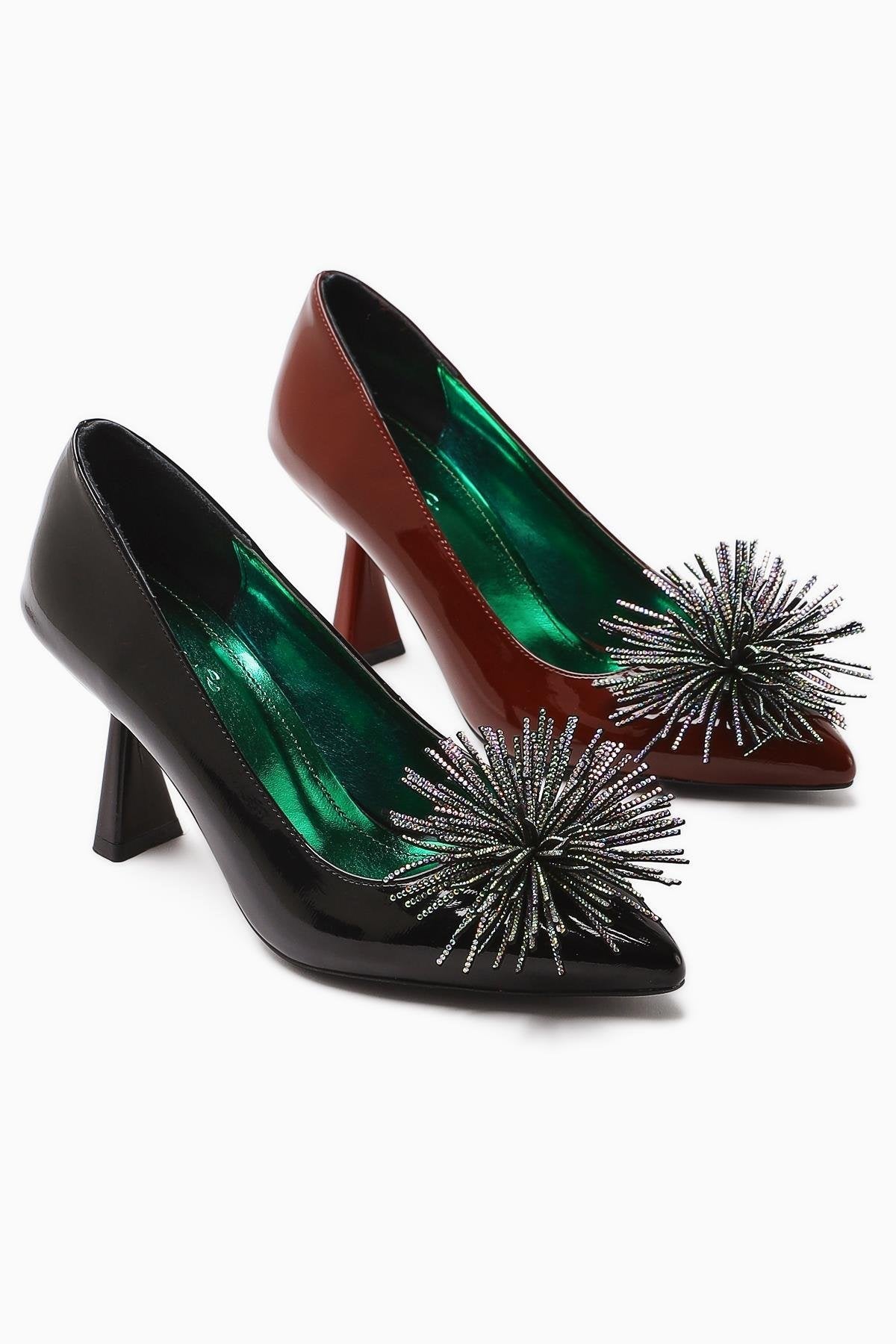 Choi – Burgundy Patent Pointed-Toe Stone-Embellished Tassel-Detail Heeled Shoe (Women)