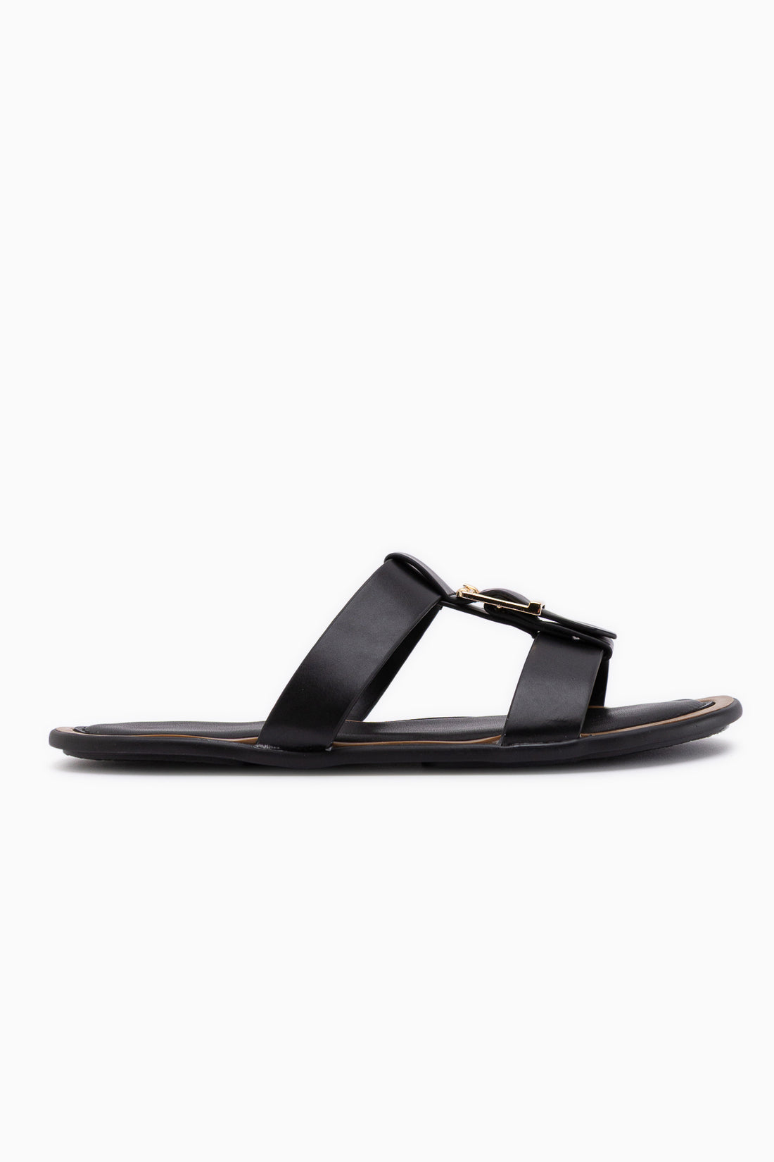 Lien Black Double Strap Buckle Detailed Women’s Slippers
