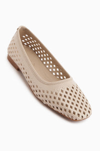 Elisa Beige Laser Cut Square Toe Women’s Ballet Flats
