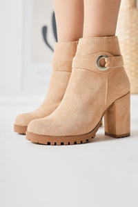 Destina Cream Suede Oval Toe Ankle Accessory Women’s Boots