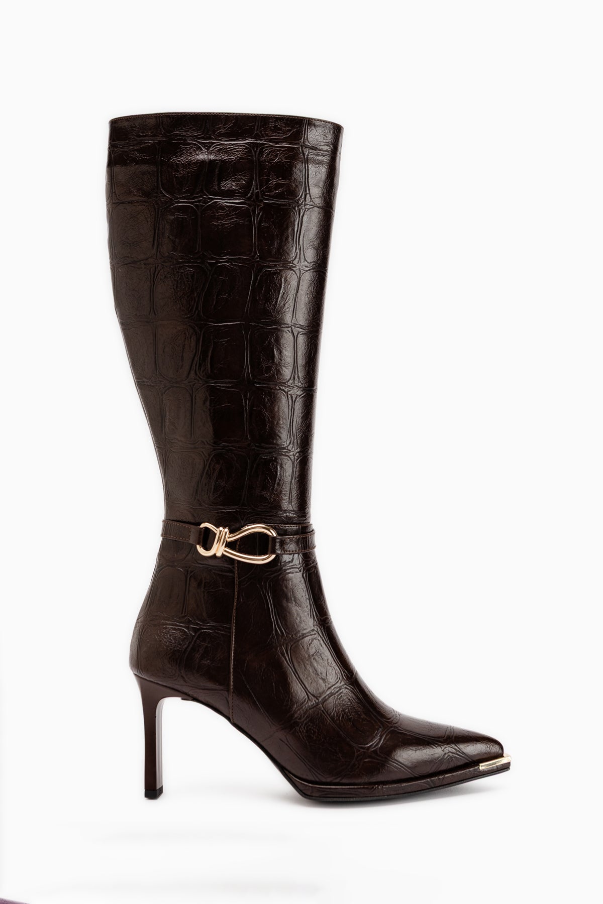 Lovis Brown Crocodile Pattern Buckle Detailed Women’s Boots