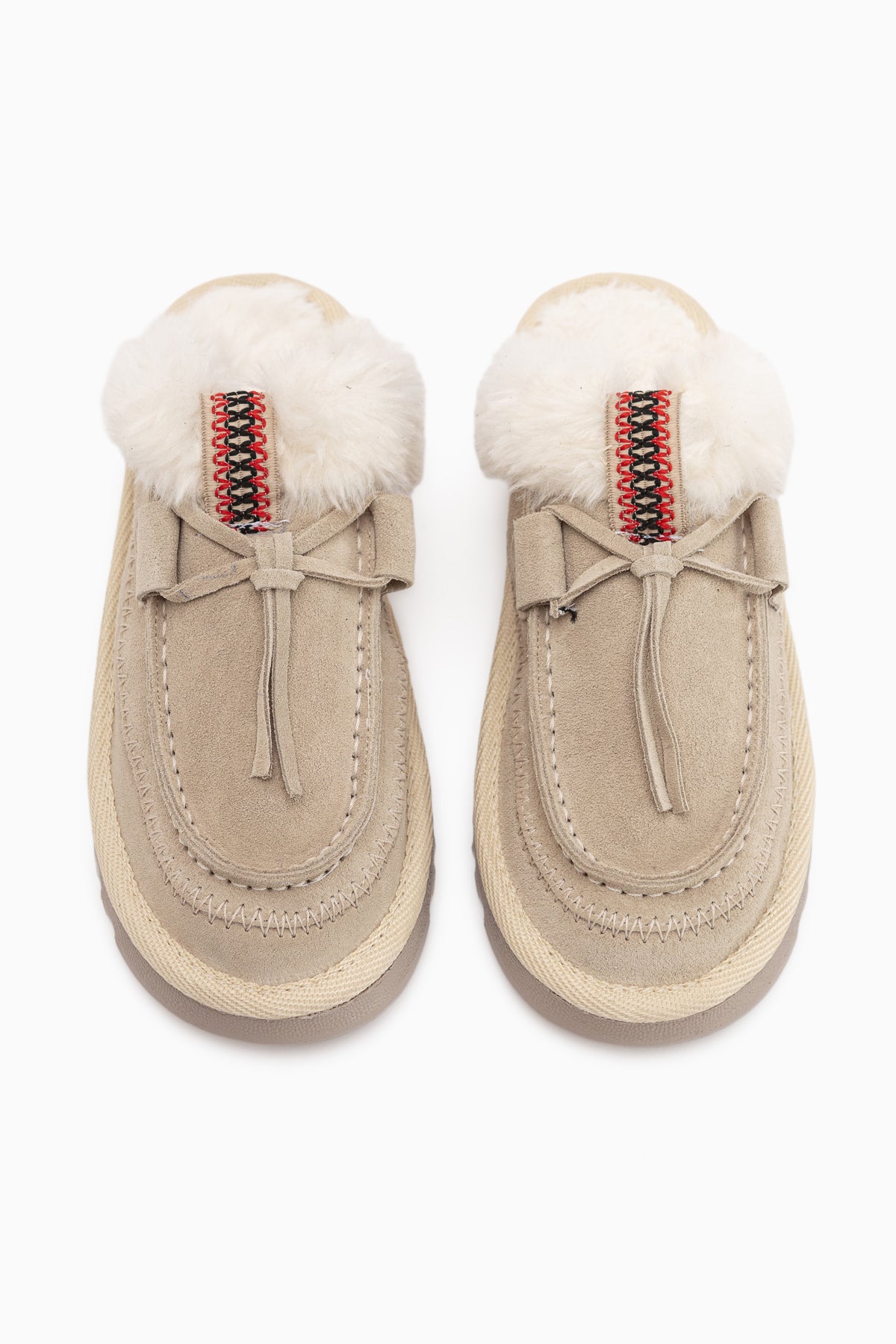 Tisha Genuine Leather Beige Suede Fur Detailed Women’s Slippers