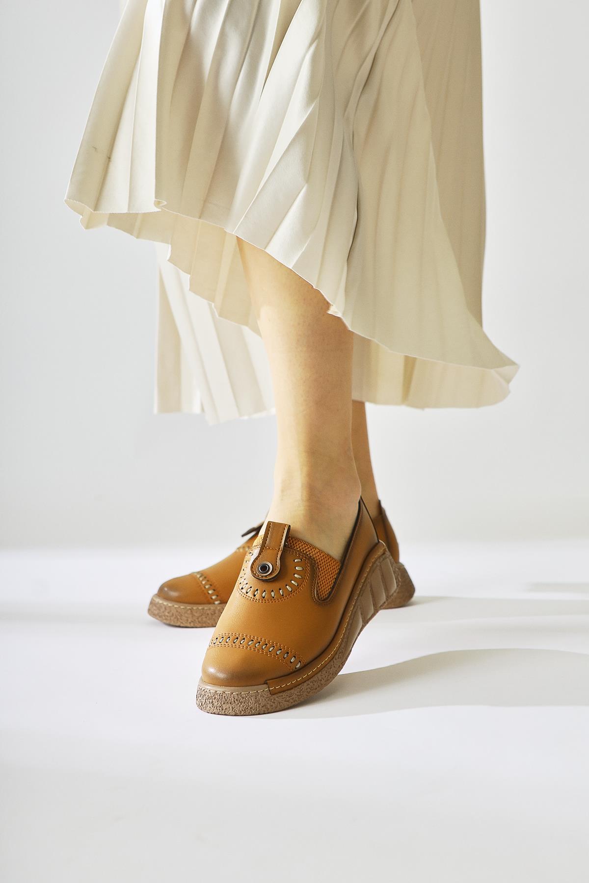 Bethina – Cognac Rivet-Detail Laser-Cut Ballet Flat (Women)