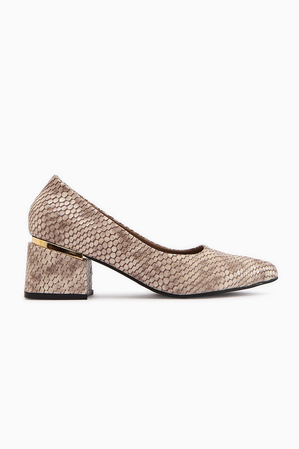 Emelia – Genuine Leather Beige Snake-Print Heeled Shoe (Women)