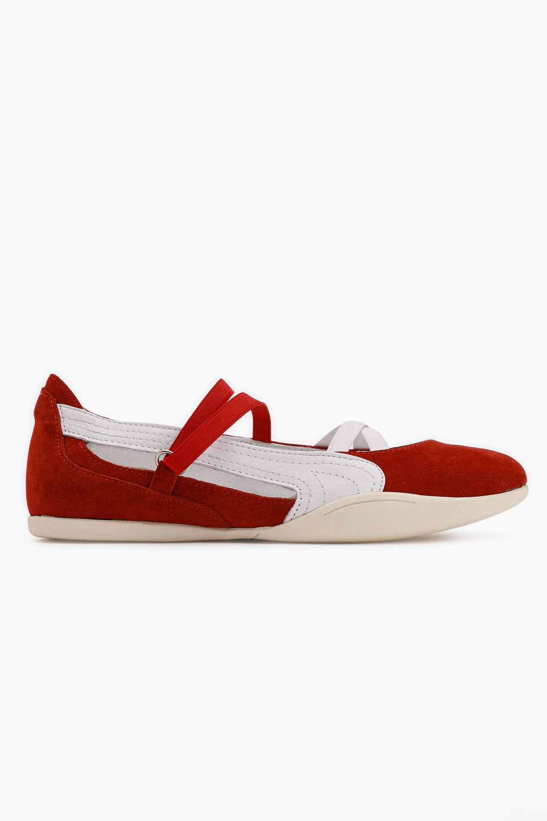 Mary Genuine Leather Red Suede Cross Elastic Strap Women’s Ballet Flats
