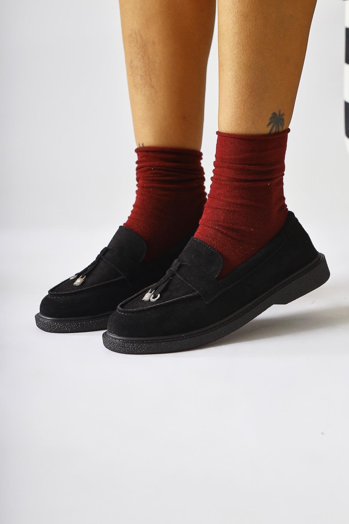 Francina Black Suede Shoe with Tassel Detail and Accessory