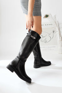 Kanako Black Accessorized Zip-Up Short Heel Boot