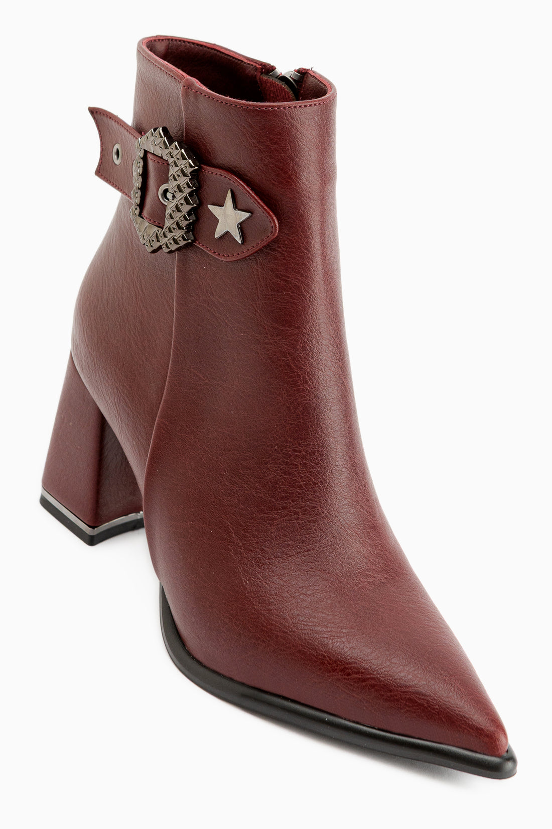 Olena Burgundy Buckle Detailed Women’s Boots