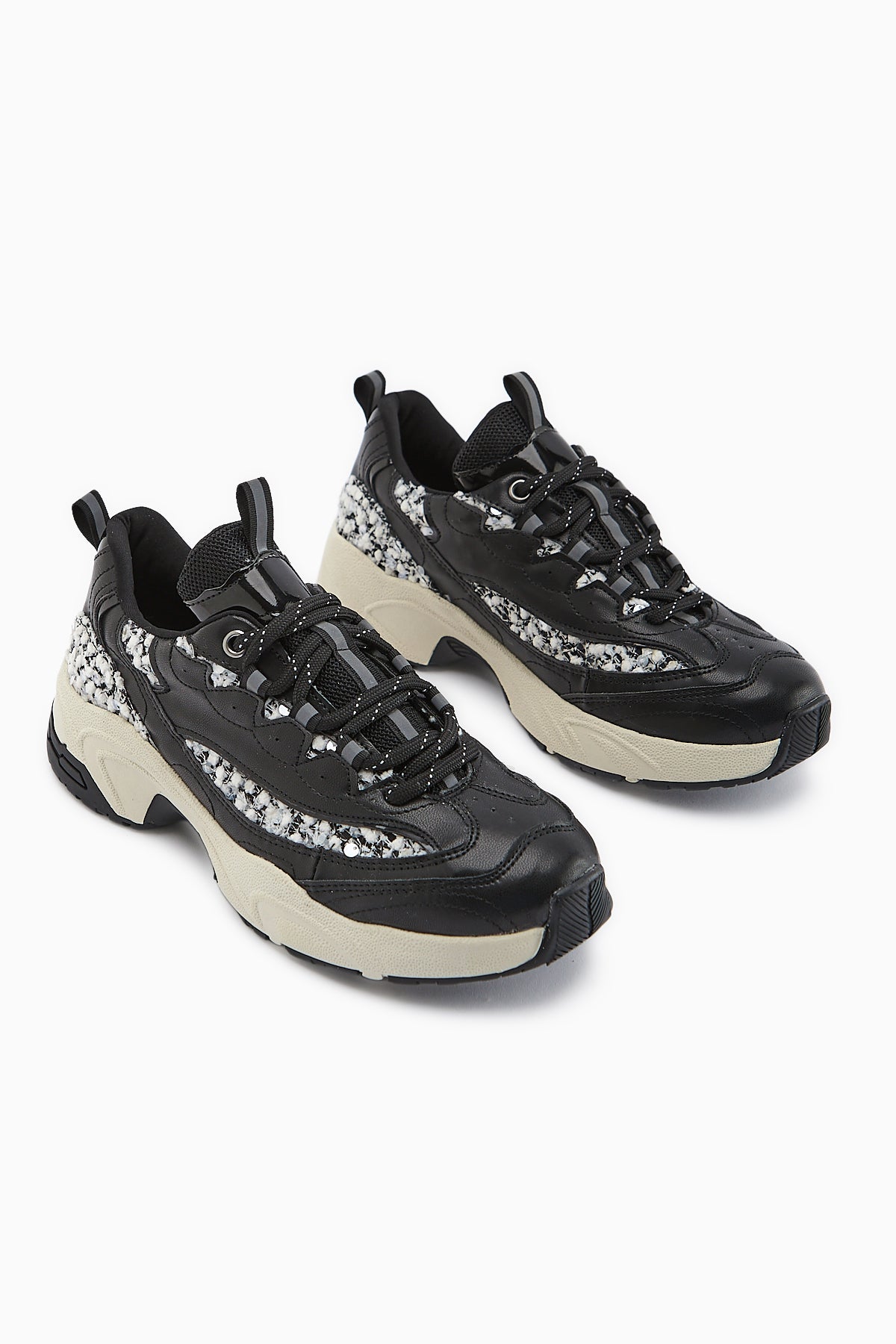 Rozhin Black Sequined Thick Sole Women's Sneaker